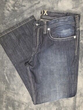 Helix Slim Boot Mens Bootcut Jeans Size 38x32 Blue Dark Wash Denim